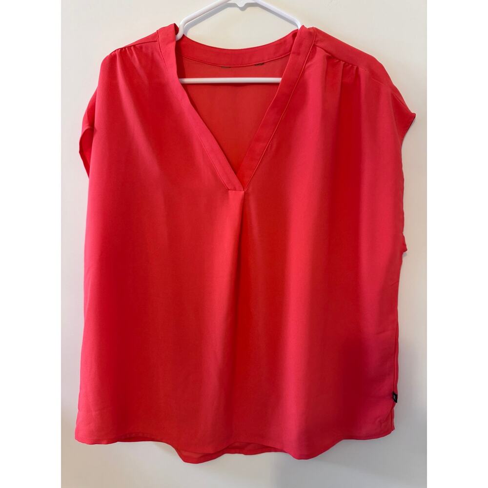 Banana Republic Coral Red Cap Sleeve Blouse XL Split Neck Top